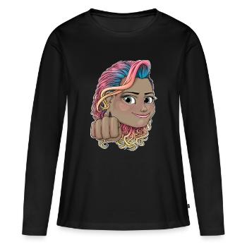 Lebendiges Regenbogenhaar Reva Empowerment Illustration - Frauen Premium Bio Langarmshirt - Schwarz - Vorne - Julia (174cm)