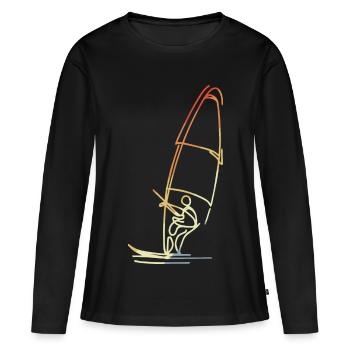 Planche à voile Croquis Vintage - T-shirt manches longues Premium bio Femme - noir - Devant - Julia (174cm)