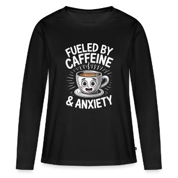Alimenté par la caféine et l’anxiété - T-shirt manches longues Premium bio Femme - noir - Devant - Julia (174cm)
