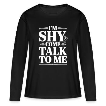Je suis timide, viens me parler. - T-shirt manches longues Premium bio Femme - noir - Devant - Julia (174cm)