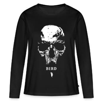 Crâne avec un oiseau – contraste - T-shirt manches longues Premium bio Femme - noir - Devant - Julia (174cm)