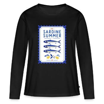 Sardinensommer-Mittelmeerillustration - Frauen Premium Bio Langarmshirt - Schwarz - Vorne - Julia (174cm)