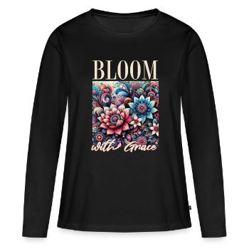 Éclore avec grâce - T-shirt manches longues Premium bio Femme - noir - Devant - Julia (174cm)