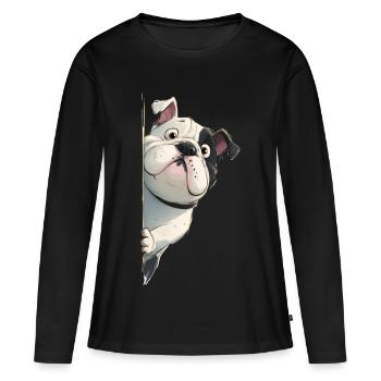 Peeking English Bulldog Funny Dog Lover Merch - Frauen Premium Bio Langarmshirt - Schwarz - Vorne - Julia (174cm)