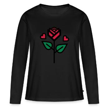 Valentine's Rose avec coeur - T-shirt manches longues Premium bio Femme - noir - Devant - Julia (174cm)