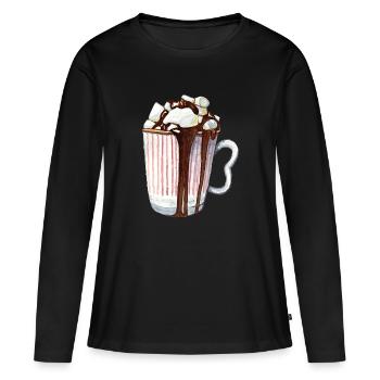 Cacao à la guimauve - T-shirt manches longues Premium bio Femme - noir - Devant - Julia (174cm)