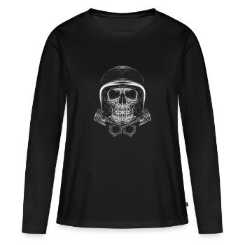 Motorradhelm Skelett! Geschenkidee Motorrad - Frauen Premium Bio Langarmshirt - Schwarz - Vorne - Julia (174cm)