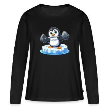 Pingouin haltérophile sur la banquise fondante - T-shirt manches longues Premium bio Femme - noir - Devant - Julia (174cm)