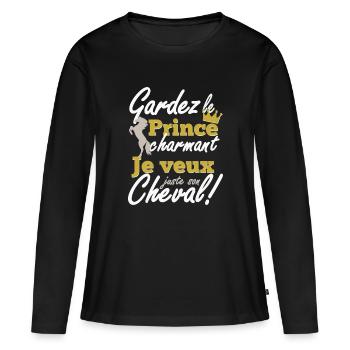 Cheval - prince charmant - T-shirt manches longues Premium bio Femme - noir - Devant - Julia (174cm)