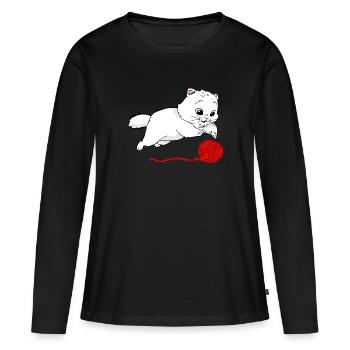 Cat and a thread ball - Women's Premium Organic Long Sleeve Shirt - black - Front - Julia (174cm)