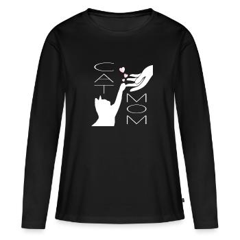 Maman chat avec coeurs - T-shirt manches longues Premium bio Femme - noir - Devant - Julia (174cm)