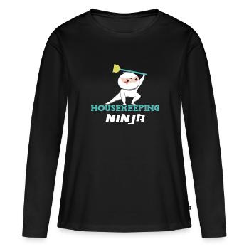 Femme de ménage Ménage - T-shirt manches longues Premium bio Femme - noir - Devant - Julia (174cm)