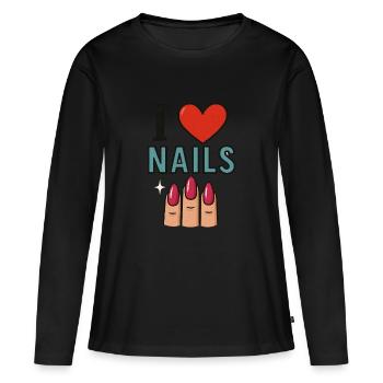 I love Nails - Frauen Premium Bio Langarmshirt - Schwarz - Vorne - Julia (174cm)
