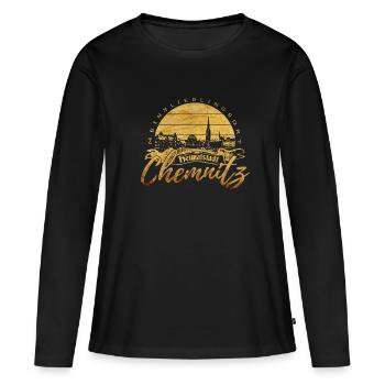 Chemnitz - Frauen Premium Bio Langarmshirt - Schwarz - Vorne - Julia (174cm)