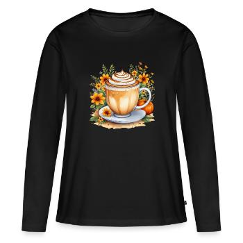 Latte à la citrouille - T-shirt manches longues Premium bio Femme - noir - Devant - Julia (174cm)