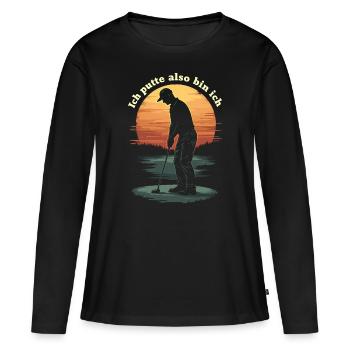 Ich putte also bin ich - Golf - Frauen Premium Bio Langarmshirt - Schwarz - Vorne - Julia (174cm)