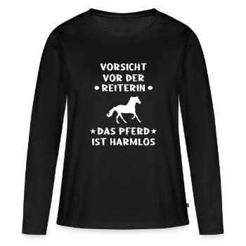 Lustiges Pferde Design für Reiterin - Frauen Premium Bio Langarmshirt - Schwarz - Vorne - Julia (174cm)