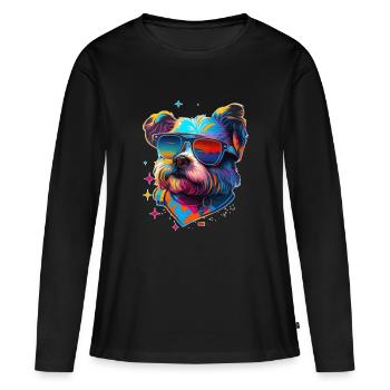 West Highland White Terrier Hipster Chien - T-shirt manches longues Premium bio Femme - noir - Devant - Julia (174cm)