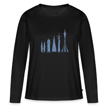 Les plus hauts gratte-ciel Nuages Bâtiments Méga tours - T-shirt manches longues Premium bio Femme - noir - Devant - Julia (174cm)