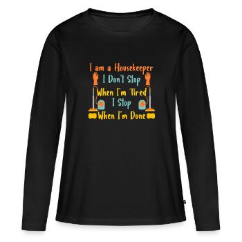 Femme de ménage Ménage - T-shirt manches longues Premium bio Femme - noir - Devant - Julia (174cm)