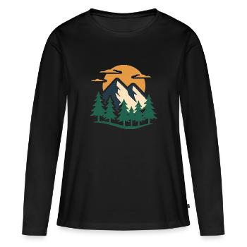 Conception d'aventure en montagne à feuilles persistantes - T-shirt manches longues Premium bio Femme - noir - Devant - Julia (174cm)