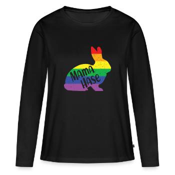 Mama Hase Hasenmama Regenbogen Queere LGBTQ Ostern - Frauen Premium Bio Langarmshirt - Schwarz - Vorne - Julia (174cm)