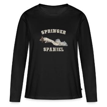Distressed Springer Spaniel T-Shirt Design - Frauen Premium Bio Langarmshirt - Schwarz - Vorne - Julia (174cm)