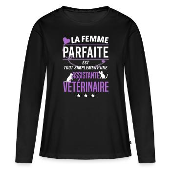 Assistante vétérinaire - T-shirt manches longues Premium bio Femme - noir - Devant - Julia (174cm)