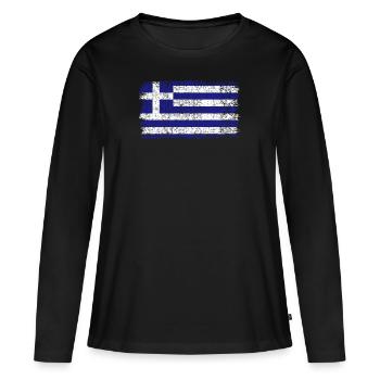 Drapeau grec Grèce Drapeau grec - T-shirt manches longues Premium bio Femme - noir - Devant - Julia (174cm)