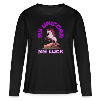 My Unicorn My Happiness Fable Fairy Tale Idée cadeau - T-shirt manches longues Premium bio Femme - noir - Devant - Julia (174cm)
