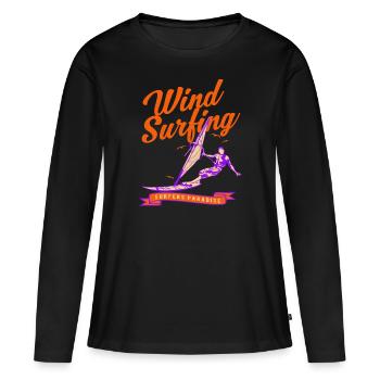 Windsurfing-Surfer-Sommer-Wassersport - Frauen Premium Bio Langarmshirt - Schwarz - Vorne - Julia (174cm)