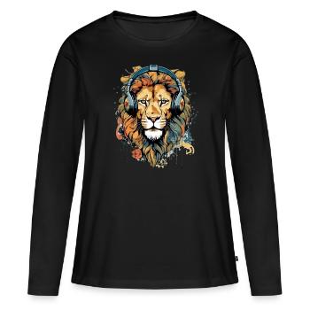 Jack le lion audiophile - T-shirt manches longues Premium bio Femme - noir - Devant - Julia (174cm)
