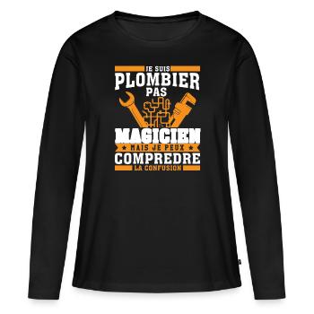 Plombier Pas Magicien Plomberie - T-shirt manches longues Premium bio Femme - noir - Devant - Julia (174cm)
