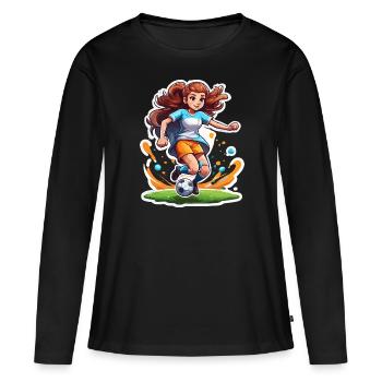 Fußballerin / Sport / Fußballplatz / Verein / FC - Frauen Premium Bio Langarmshirt - Schwarz - Vorne - Julia (174cm)
