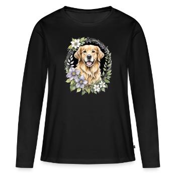 Golden retriever - T-shirt manches longues Premium bio Femme - noir - Devant - Julia (174cm)