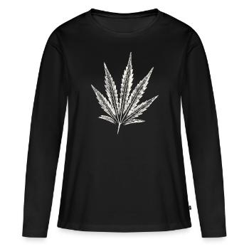 Feuille de cannabis - BLANC - T-shirt manches longues Premium bio Femme - noir - Devant - Julia (174cm)