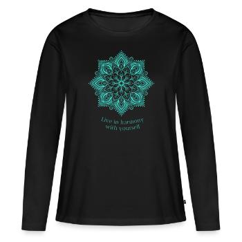 Mandala-Live in Harmony with Yourself - Frauen Premium Bio Langarmshirt - Schwarz - Vorne - Julia (174cm)