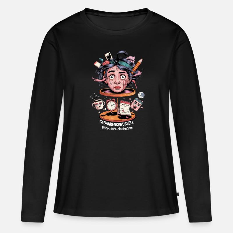 Gedankenkarussell – Bitte nicht einsteigen! Spruch - Frauen Premium Bio Langarmshirt - Schwarz