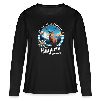 In der Welt zuhause. In Bayern dahoam. Heimatliebe - Frauen Premium Bio Langarmshirt - Schwarz - Vorne - Julia (174cm)