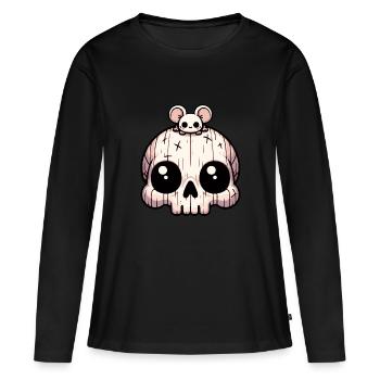 Drôle de petit crâne avec une petite souris - T-shirt manches longues Premium bio Femme - noir - Devant - Julia (174cm)