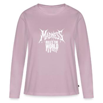 Madness rules the World. Der Wahnsinn regiert - Frauen Premium Bio Langarmshirt - Altrosa - Vorne - Julia (174cm)