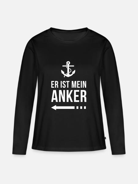 Er ist mein Anker | Partnershirt | Ehefrau | Ehe - Frauen Premium Bio Langarmshirt - Schwarz