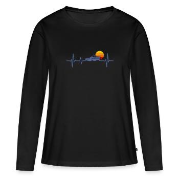 Motor Boat Heartbeat Boating Captain Boater - Women's Premium Organic Long Sleeve Shirt - black - Front - Julia (174cm)