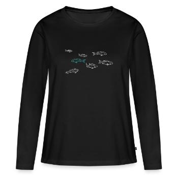 Nager à contre-courant - poisson - T-shirt manches longues Premium bio Femme - noir - Devant - Julia (174cm)
