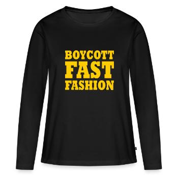 Boycott fast fashion - T-shirt manches longues Premium bio Femme - noir - Devant - Julia (174cm)