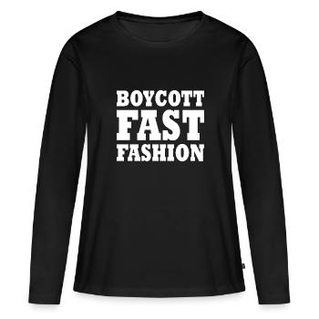 Boycott fast fashion - T-shirt manches longues Premium bio Femme - noir - Devant - Julia (174cm)