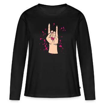Motif "Sign of the Horns" pour les amateurs de musique rock - T-shirt manches longues Premium bio Femme - noir - Devant - Julia (174cm)