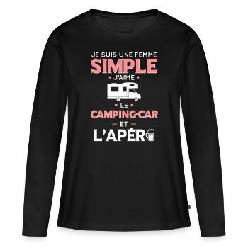 Femme simple aime le camping-car et l'apéro - T-shirt manches longues Premium bio Femme - noir - Devant - Julia (174cm)