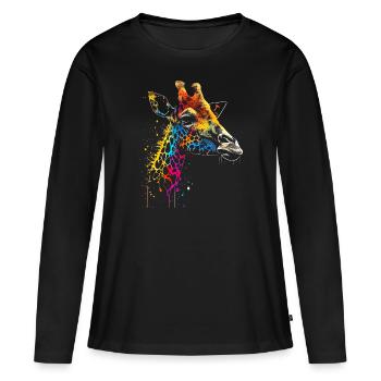 Colorful Giraffe Graffiti Airbrush Artwork - Women's Premium Organic Long Sleeve Shirt - black - Front - Julia (174cm)