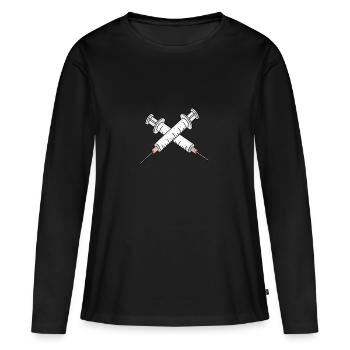 Seringues pour médecins et infirmières - T-shirt manches longues Premium bio Femme - noir - Devant - Julia (174cm)